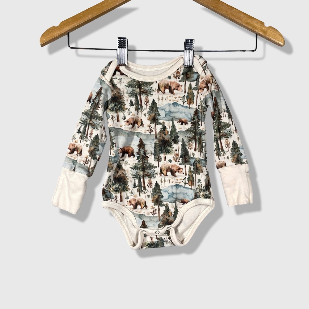 Earthy Bodysuit Kids 6-9 Months Cream Bear‎ Forest Nature Organic Cotton Boho